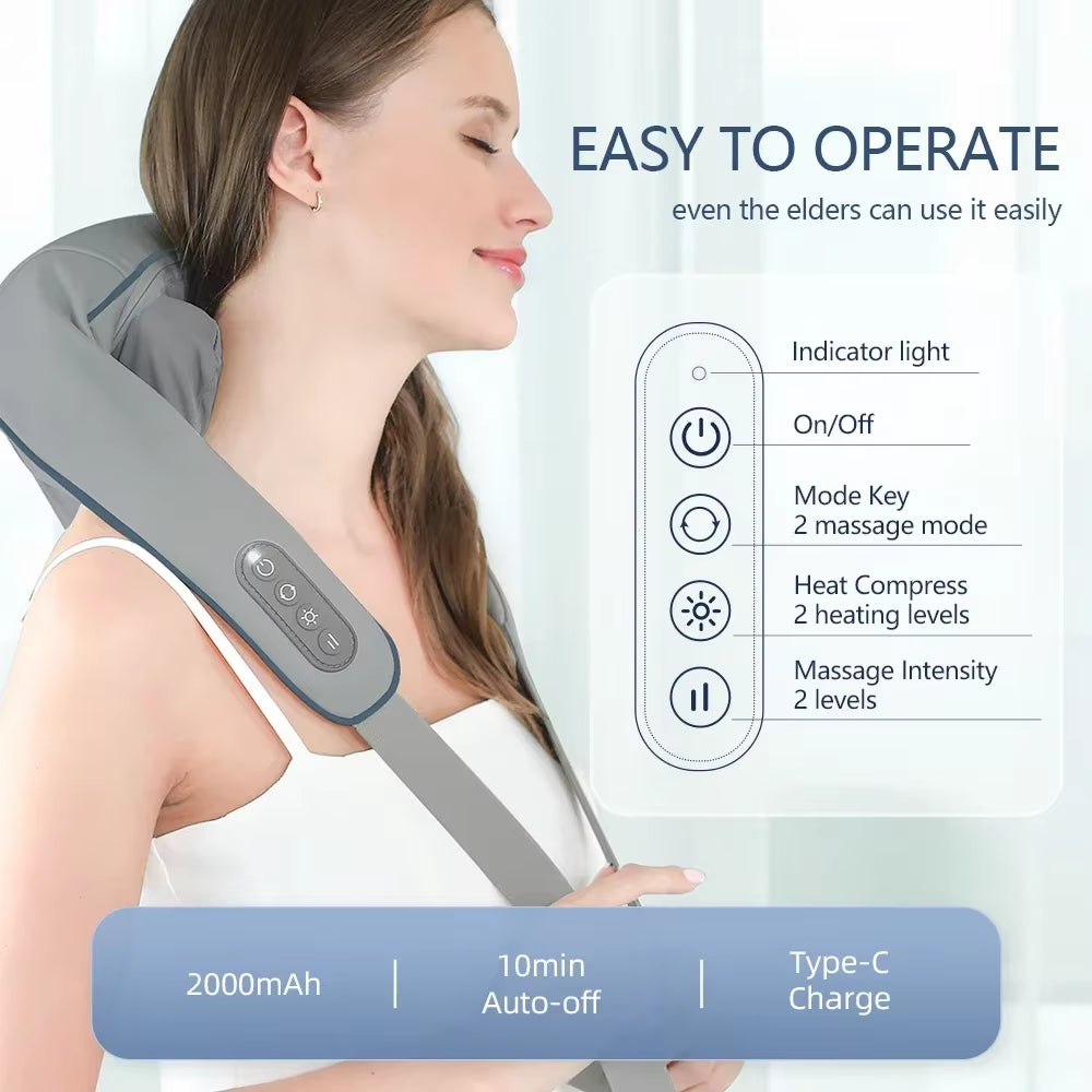 Electric Neck and Back Massager Wireless Neck and Shoulder Kneading Massage Pillow Trapezius Neck Cervical Back Massage Shawl