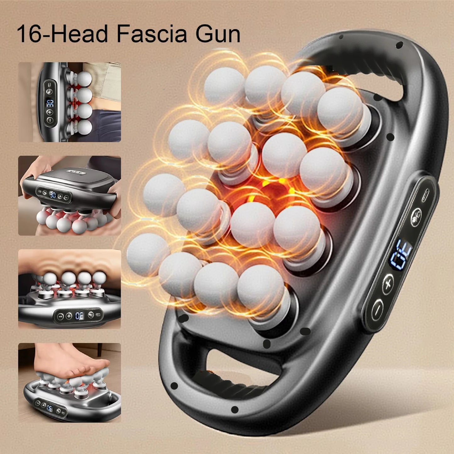 Massager Gun Set Deep Tissue Body Fitness Muscle Electric Relax Massager for Back Shoulders Legs Foot 16 Heads